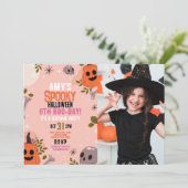 フォトハロウィーン誕生日 – 任意の年齢 – 女の子のパーティー 招待状 (スタンド正面)
