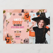 フォトハロウィーン誕生日 – 任意の年齢 – 女の子のパーティー 招待状 (正面/裏面)