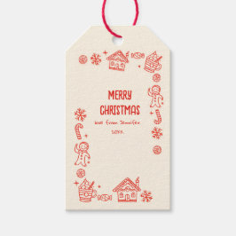 フォトハンドドローレッドドードルクリスマスお洒落公式 ギフトタグ