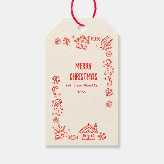 フォトハンドドローレッドドードルクリスマスお洒落公式 ギフトタグ (正面)