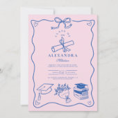 フォトハンドドロー図解入りの、写真付きのドピンク&ブルーグラード 招待状 (正面)