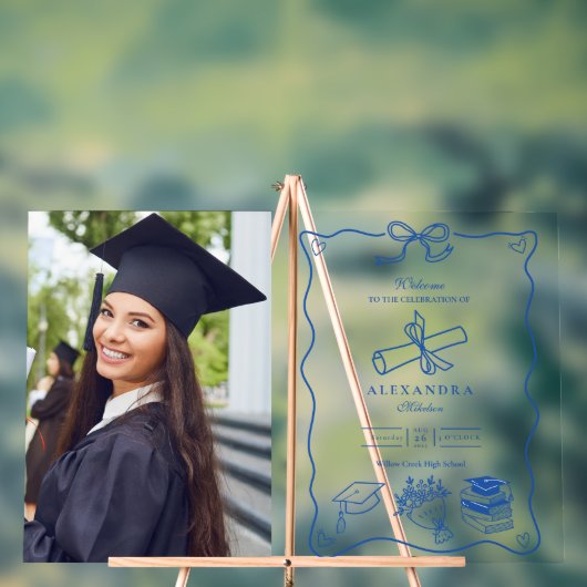 フォトハンドドロー図解入りの、写真付きのドブルー卒業パーティー アクリルサイン (ニュートラル)