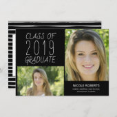 フォトハンドモダンレタータード卒業パーティー招待状 案内状 (正面/裏面)