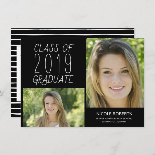 フォトハンドモダンレタータード卒業パーティー招待状 案内状 (正面/裏面)