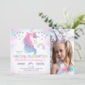 フォトハートスターズレインボーユニコーン誕生日 招待状 (スタンド正面)