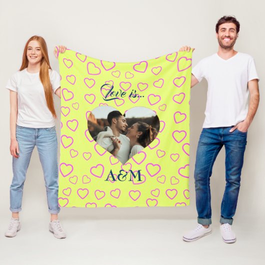 フォトハートテンプレート |黄色とピンク フリースブランケット (インサイチュ)