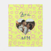 フォトハートテンプレート |黄色とピンク フリースブランケット (正面)