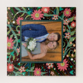 フォトハートフラワーピンクかわいらしの激動 ジグソーパズル (横)