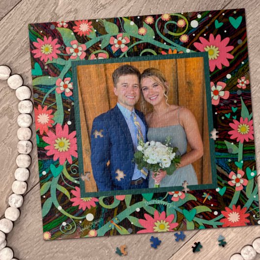 フォトハートフラワーピンクかわいらしの激動 ジグソーパズル