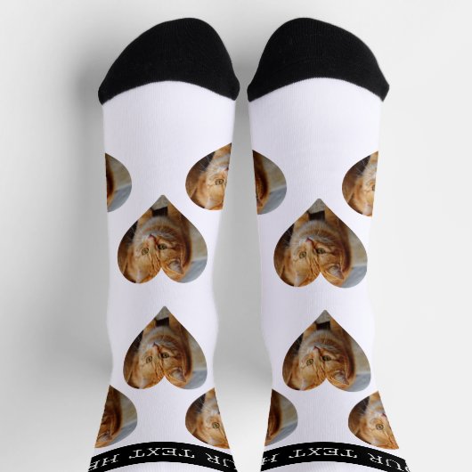 フォトハートペットキャットドッグファミリーパーソナライズされた ソックス (上部)