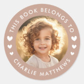 フォトハートライトブラウン図書本ラベル ラウンドシール (正面)