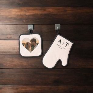 フォトハートラグジュアリーモノグラム赤面 鍋つかみ&鍋敷きセット