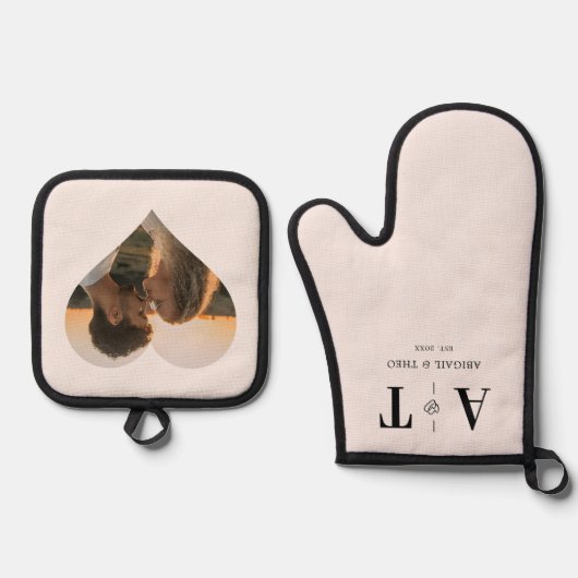 フォトハートラグジュアリーモノグラム赤面 鍋つかみ&鍋敷きセット (正面)