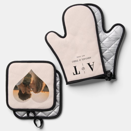 フォトハートラグジュアリーモノグラム赤面 鍋つかみ&鍋敷きセット (正面/裏面)