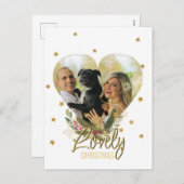 フォトハート金ゴールドグリッタースターズラブリークリスマス シーズンポストカード (正面/裏面)