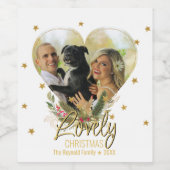 フォトハート金ゴールドグリッタースターズラブリークリスマス ワインラベル (シングルラベル)