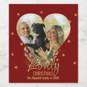 フォトハート金ゴールドグリッタースターラブリークリスマスレッド ワインラベル (シングルラベル)