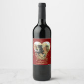 フォトハート金ゴールドグリッタースターラブリークリスマスレッド ワインラベル (正面)