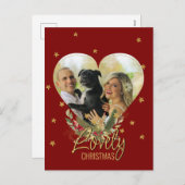 フォトハート金ゴールドグリッタースターラブリーレッドクリスマス シーズンポストカード (正面/裏面)