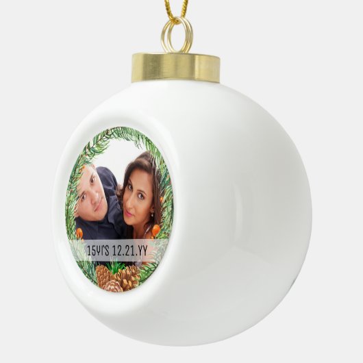 フォトバウブル-クリスマス結婚の記念日記念日 セラミックボールオーナメント (右)