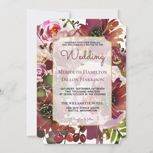 フォトバエレガントルガンディ金ゴールドピンクボホ結婚ズ 招待状 (正面)