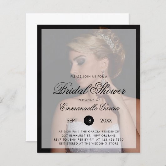 フォトバジェットモダンブライダルシャワーへの招待 (正面/裏面)