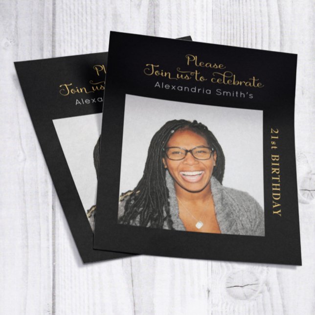 フォトバジェット21st誕生日招待状ブラック金ゴールド (クリエイターアップロード済み)