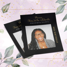 フォトバジェット40th誕生日招待状ブラック金ゴールド