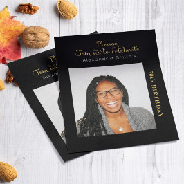 フォトバジェット50th誕生日招待状ブラック金ゴールド