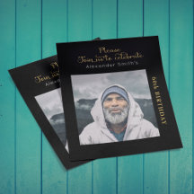 フォトバジェット60th誕生日招待状ブラック金ゴールド