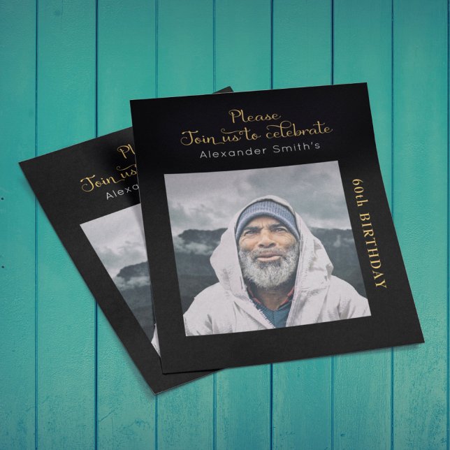 フォトバジェット60th誕生日招待状ブラック金ゴールド (クリエイターアップロード済み)