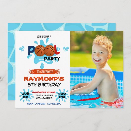 フォトバスケットボールプールパーティー 招待状 (正面/裏面)