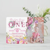 フォトバタフライウォーターカラーフローラ第1誕生日 招待状 (スタンド正面)