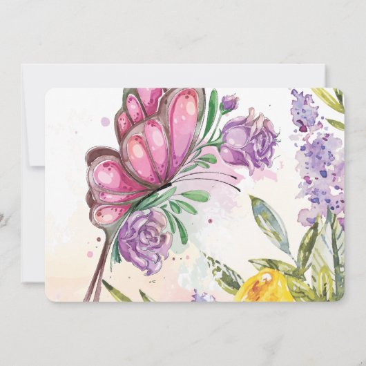 フォトバタフライウォーターカラーフローラ第1誕生日 招待状 (裏面)