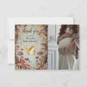 フォトバタフライマッシュルームウッドランドベビーシャワー サンキューカード (正面)