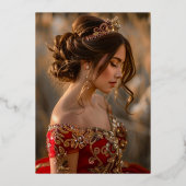 フォトバタフライレッド金ゴールドフローラキンセアニェラ 箔招待状 (裏面)