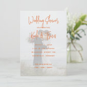 フォトバックグラウンドオレンジハートシャワー招待状 カード (スタンド正面)