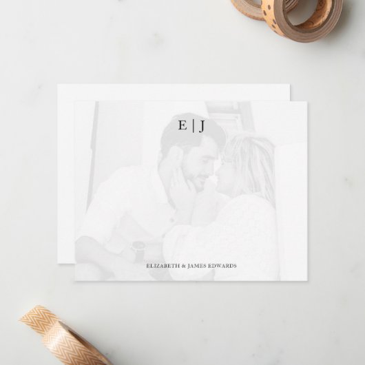 フォトバックグラウンドモノグラムカップルイニシャル ノートカード (正面/裏面インサイチュ)