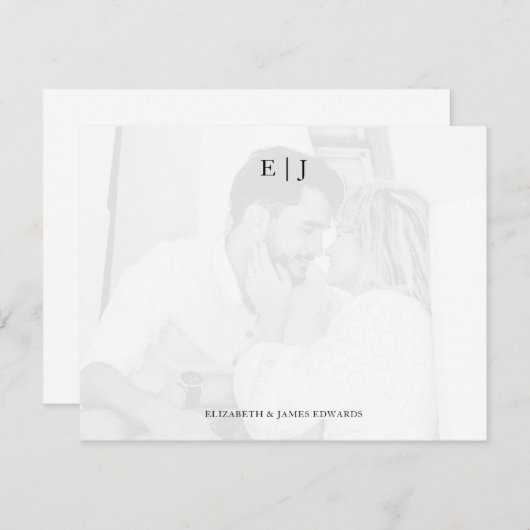 フォトバックグラウンドモノグラムカップルイニシャル ノートカード (正面/裏面)