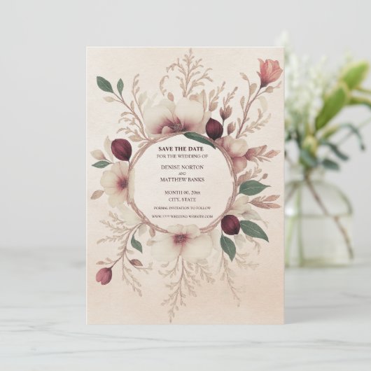 フォトバックブルゴーニュとクリームフローラ セーブザデート (スタンド正面)