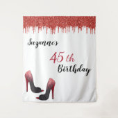 フォトバックラカスタムンド誕生日パーティレッドグリッター タペストリー (正面)