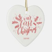 フォトバック結婚したレッド付き最初のクリスマス セラミックオーナメント (右)