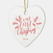 フォトバック結婚したレッド付き最初のクリスマス セラミックオーナメント (左)