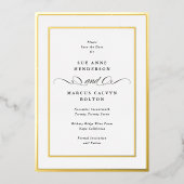 フォトバック金ゴールドフレーム結婚式の日付の保存 箔招待状 (正面)