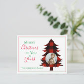 フォトバッファローチェッククリスマスツリーレッドグリーン ポストカード (スタンド正面)