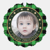 フォトバッファロープレイド&スターメリークリスマスを追加 オーナメントカード (正面)