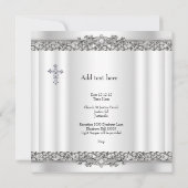 フォトバプティスシルバーレースクロス男の赤ちゃんガール 招待状 (裏面)