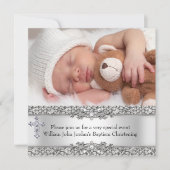 フォトバプティスシルバーレースクロス男の赤ちゃんガール 招待状 (正面)