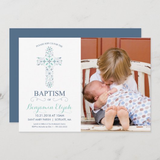 フォトバプティスマ、《キリスト教》洗礼式や命名式招待状-男の赤ちゃん 招待状 (正面/裏面)