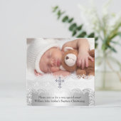 フォトバプティスレースクロス男の赤ちゃんガールシルバー 招待状 (スタンド正面)